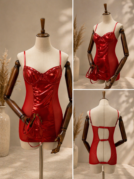 فستان ماريسا جلد لامع بظهر مفتوح