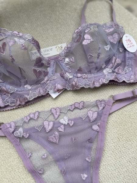 طقم لانجري قلوب لون ليلكي 🪻